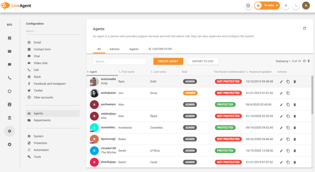 LiveAgent - Αντιπρόσωποι εξυπηρέτησης πελατών (παράδειγμα)