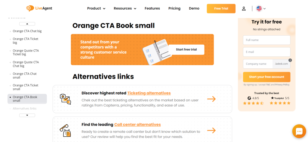 Κουμπιά CTA του LiveAgent